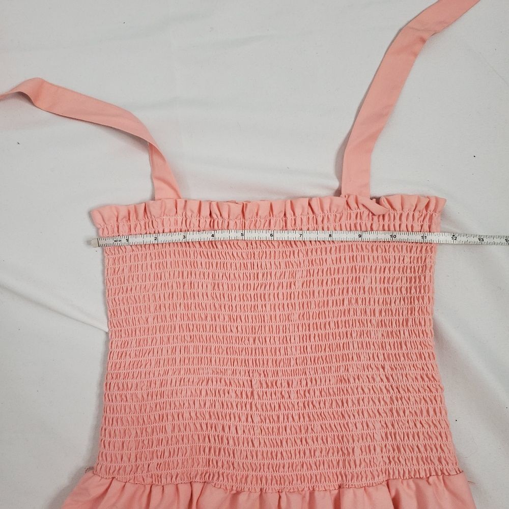 VINTAGE 70s pink dress shirred smocked top convertible‎ midi M - Picture 8 of 14